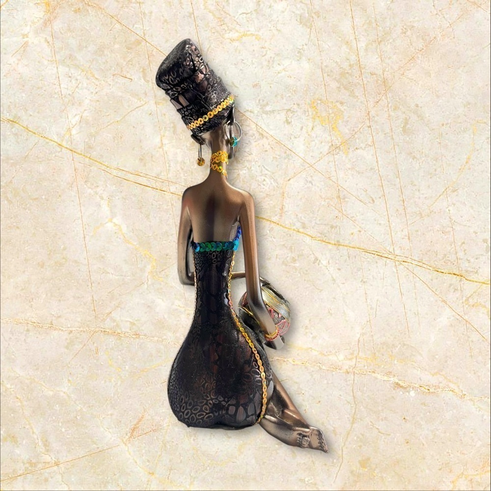 African Woman Figurine Hand Painted Tribal Culture Sculpture 10.5" Decor - Picture 7 of 14
